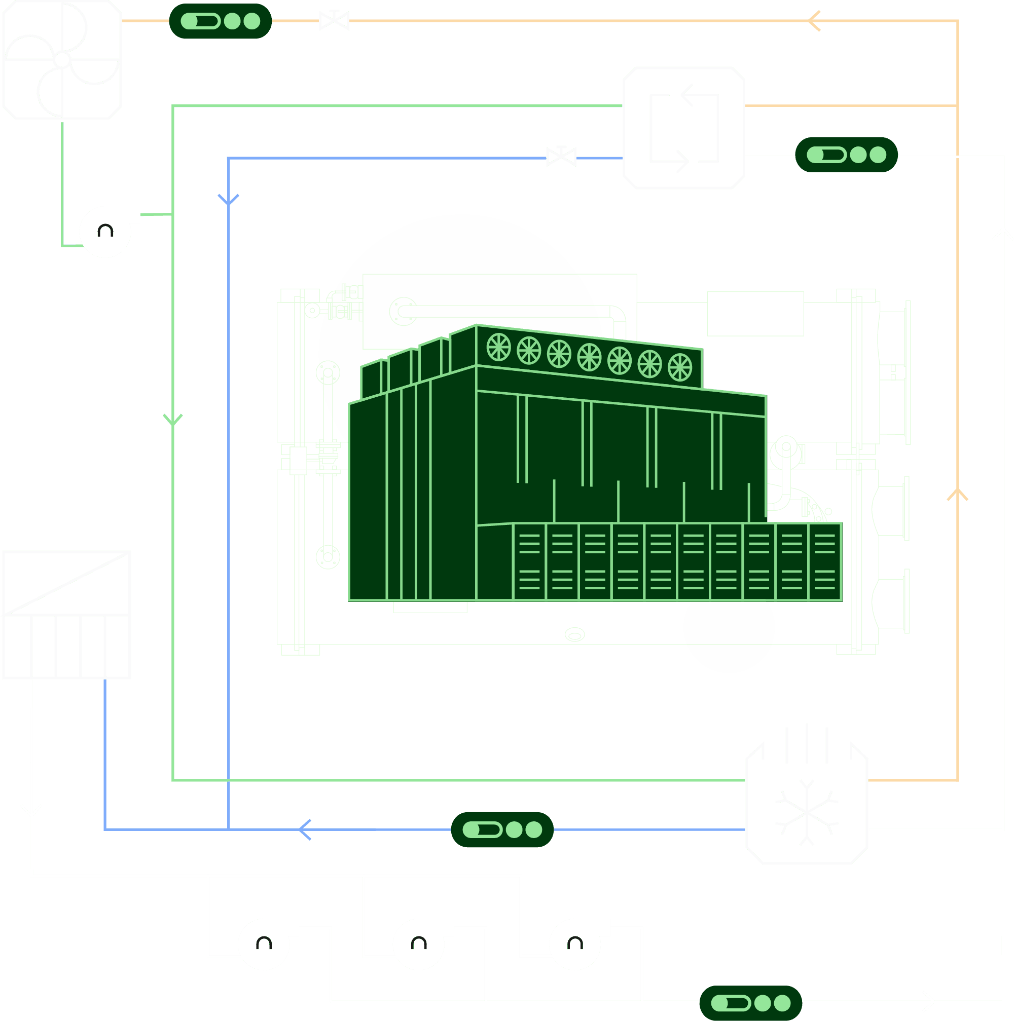 A cooling system piping and instrumentation diagram phaidra's team of HVAC experts use to understand customer constraints